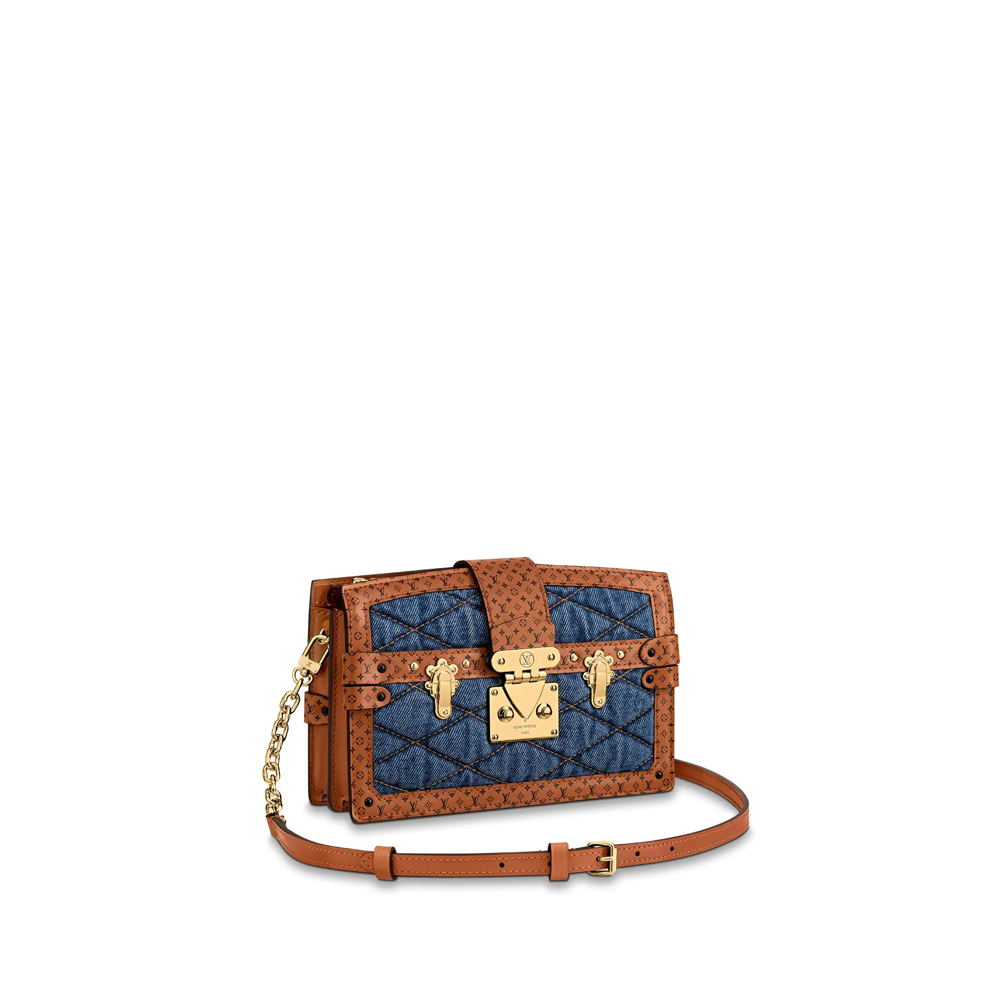 Louis Vuitton Monogram Quilted Denim Trunk Clutch Shoulder Bag M55047